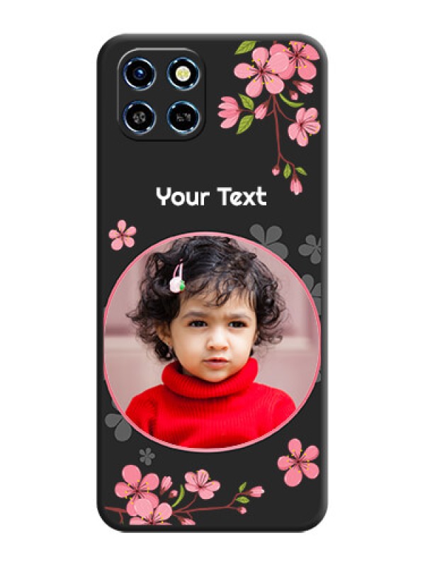 Custom Round Image with Pink Color Floral Design - Photo on Space Black Soft Matte Back Cover - Infinix Smart 6 HD