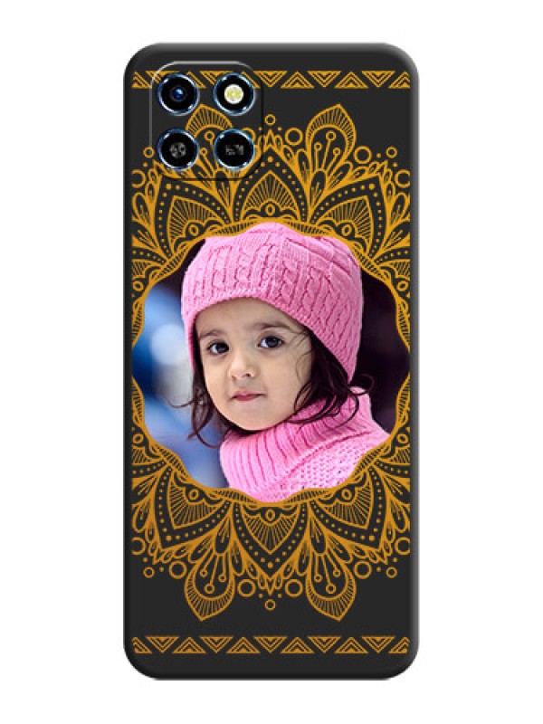Custom Round Image with Floral Design - Photo on Space Black Soft Matte Mobile Cover - Infinix Smart 6 HD