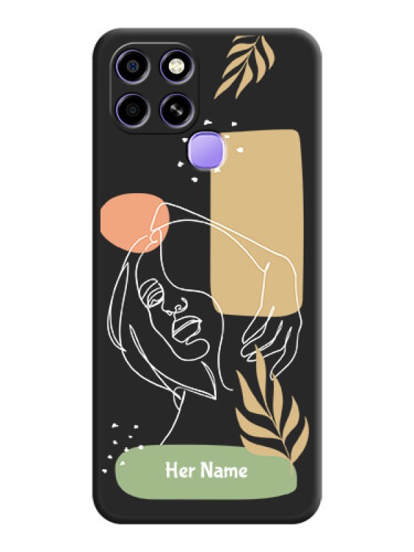 Custom Custom Text With Line Art Of Women & Leaves Design On Space Black Personalized Soft Matte Phone Covers -Infinix Smart 6