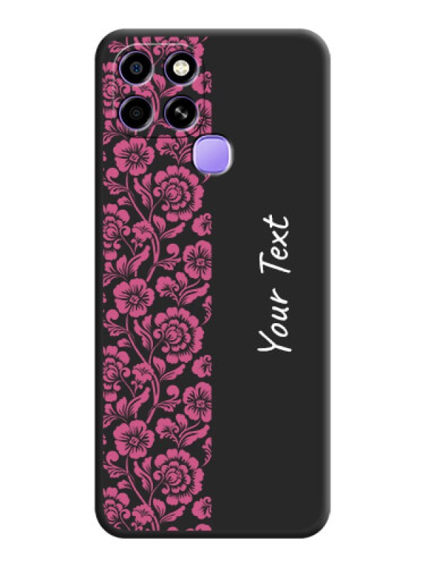 Custom Pink Floral Pattern Design With Custom Text On Space Black Personalized Soft Matte Phone Covers -Infinix Smart 6