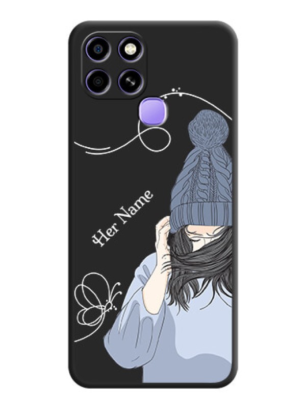 Custom Girl With Blue Winter Outfiit Custom Text Design On Space Black Personalized Soft Matte Phone Covers -Infinix Smart 6