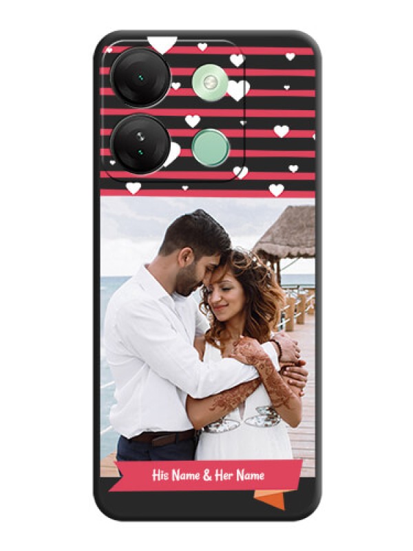 Custom White Color Love Symbols with Pink Lines Pattern on Space Black Custom Soft Matte Phone Cases - Infinix Smart 7 Hd