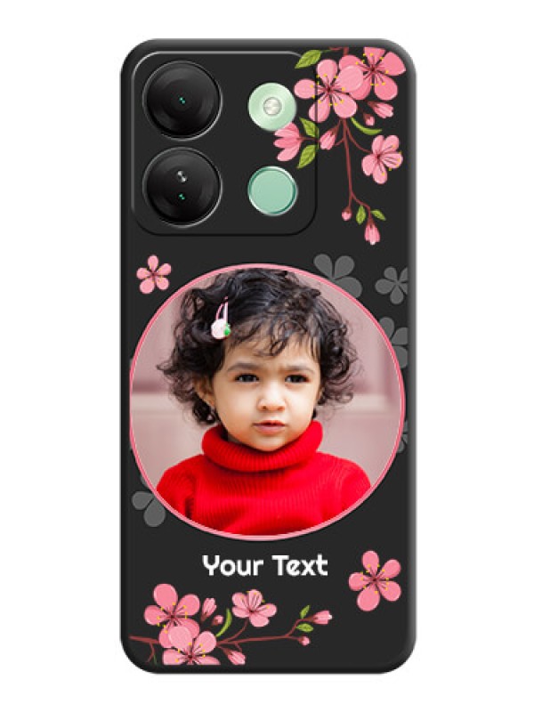 Custom Round Image with Pink Color Floral Design - Photo on Space Black Soft Matte Back Cover - Infinix Smart 7 Hd