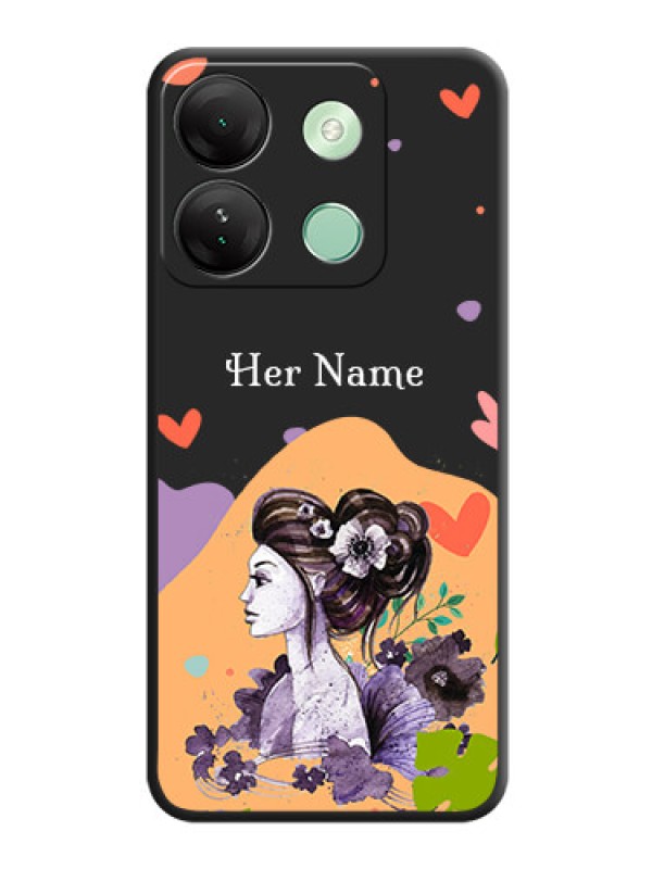 Custom Namecase For Her With Fancy Lady Image On Space Black Personalized Soft Matte Phone Covers - Infinix Smart 7 Hd