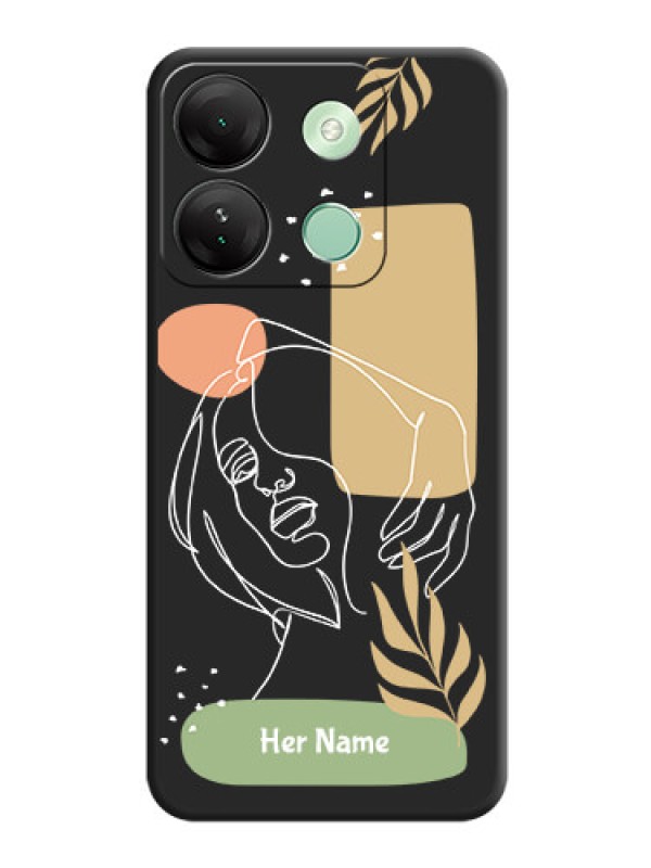 Custom Custom Text With Line Art Of Women & Leaves Design On Space Black Personalized Soft Matte Phone Covers - Infinix Smart 7 Hd