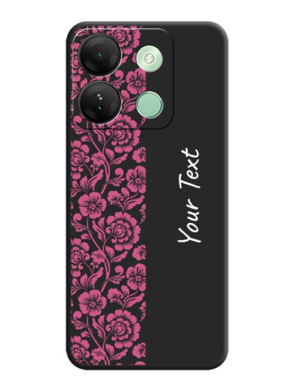 Custom Pink Floral Pattern Design With Custom Text On Space Black Personalized Soft Matte Phone Covers - Infinix Smart 7 Hd