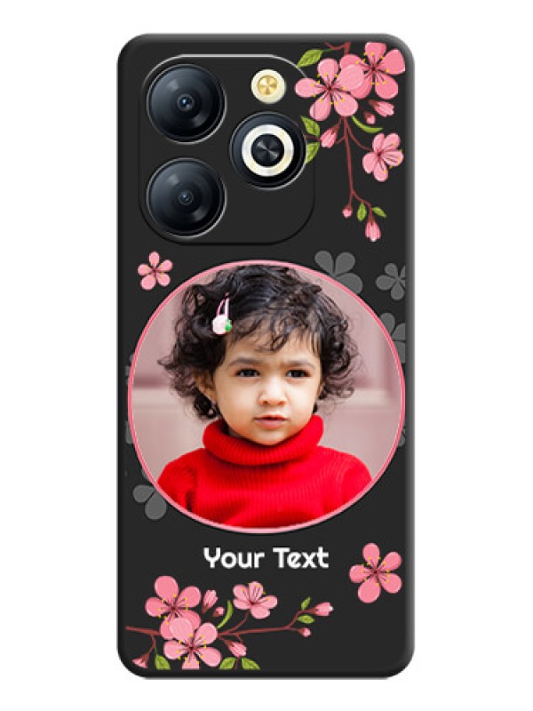 Custom Round Image with Pink Color Floral Design on Photo On Space Black Custom Soft Matte Mobile Back Cover - Smart 8 HD