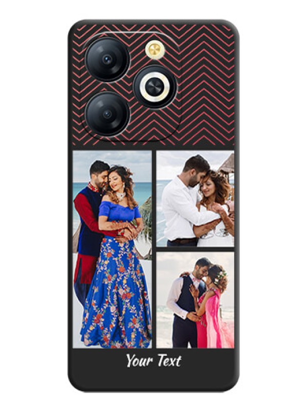 Custom Wave Pattern with 3 Image Holder On Space Black Custom Soft Matte Mobile Back Cover - Smart 8 HD