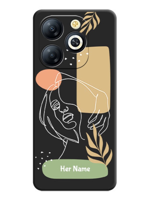 Custom Custom Text With Line Art Of Women & Leaves Design On Space Black Custom Soft Matte Mobile Back Cover - Smart 8 HD