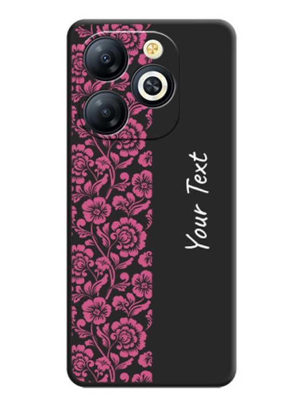 Custom Pink Floral Pattern Design With Custom Text On Space Black Custom Soft Matte Mobile Back Cover - Smart 8 HD