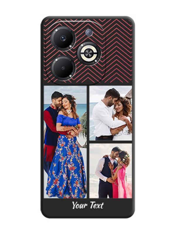 Custom Wave Pattern with 3 Image Holder On Space Black Custom Soft Matte Mobile Back Cover - Infinix Smart 8 Plus