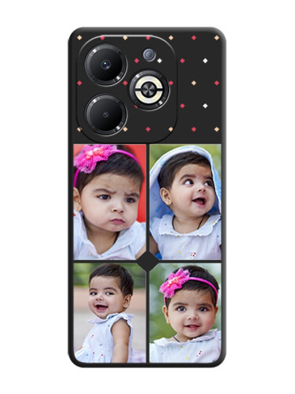 Custom Multicolor Dotted Pattern with 4 Image Holder On Space Black Custom Soft Matte Mobile Back Cover - Infinix Smart 8 Plus