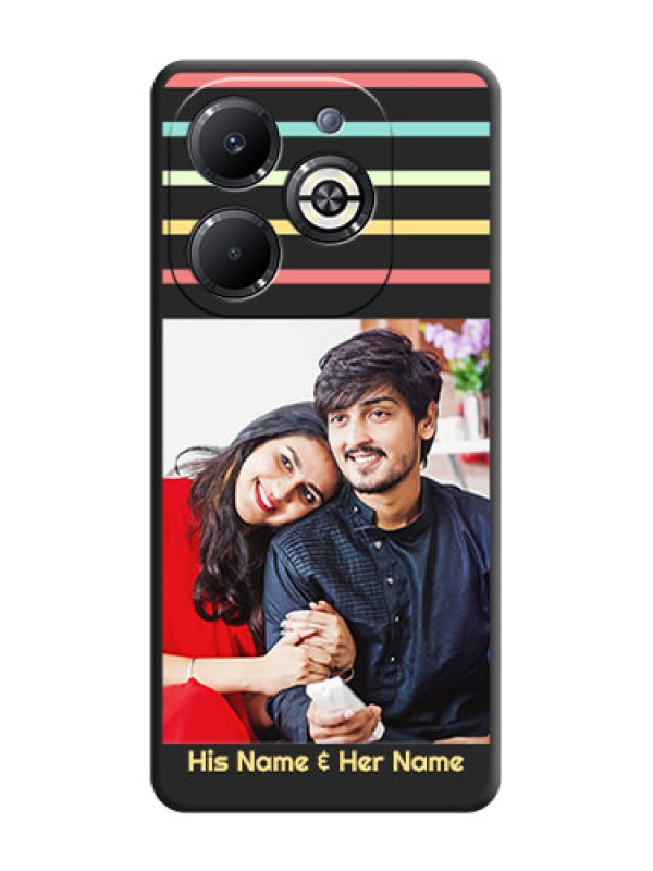 Custom Color Stripes with Photo and Text on Photo On Space Black Custom Soft Matte Mobile Back Cover - Infinix Smart 8 Plus