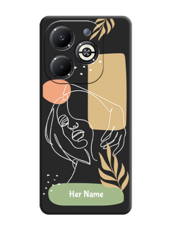 Custom Custom Text With Line Art Of Women & Leaves Design On Space Black Custom Soft Matte Mobile Back Cover - Infinix Smart 8 Plus