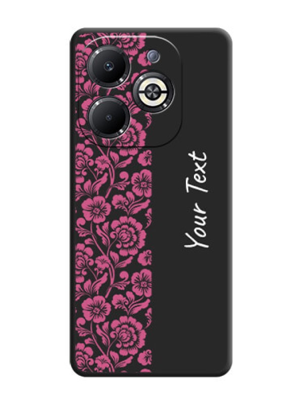 Custom Pink Floral Pattern Design With Custom Text On Space Black Custom Soft Matte Mobile Back Cover - Infinix Smart 8 Plus