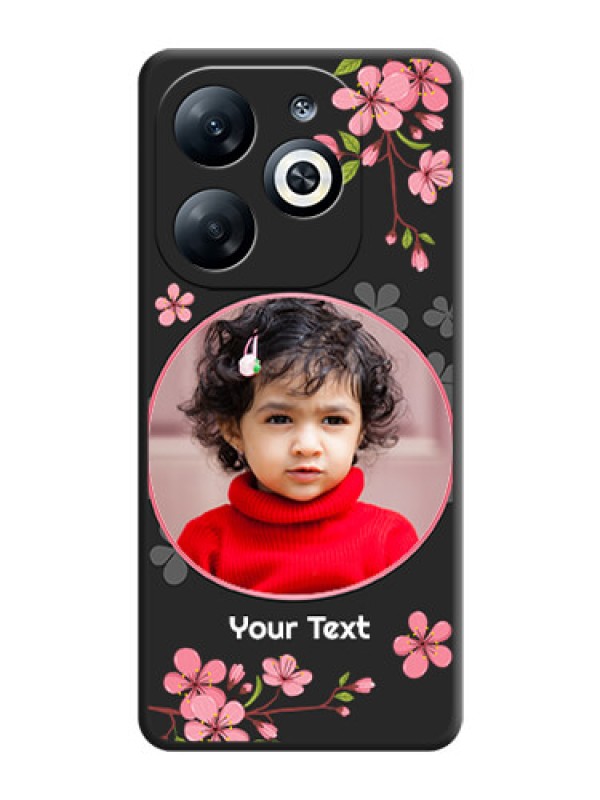 Custom Round Image with Pink Color Floral Design - Photo on Space Black Soft Matte Back Cover - Infinix Smart 8
