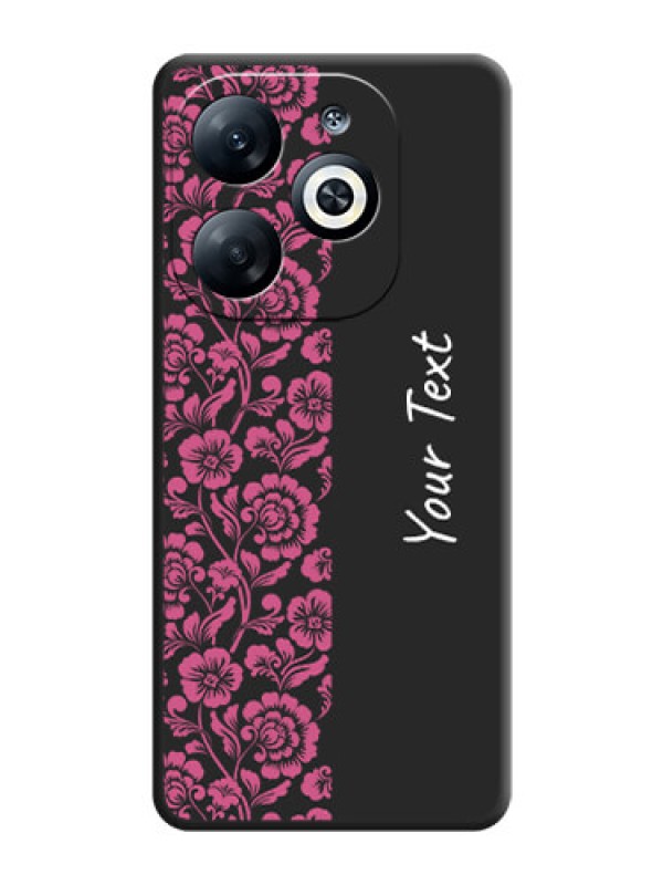 Custom Pink Floral Pattern Design With Custom Text On Space Black Personalized Soft Matte Phone Covers - Infinix Smart 8