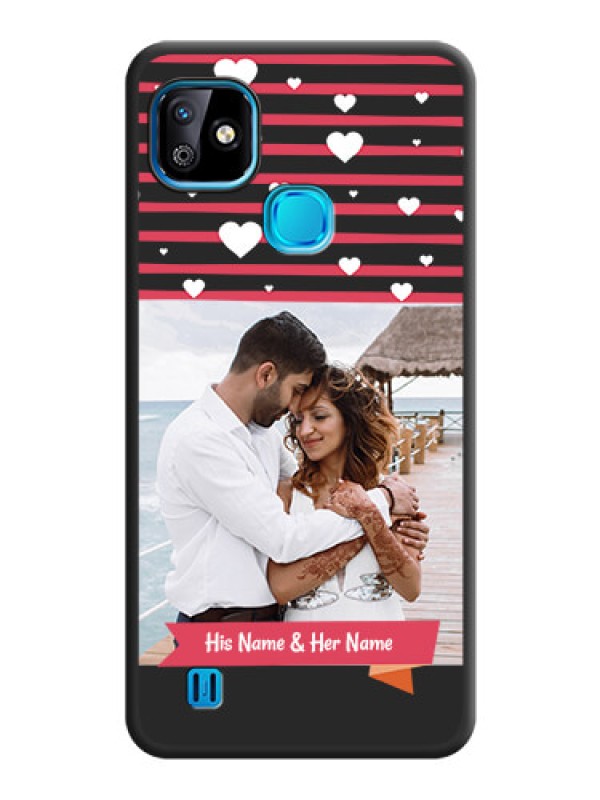 Custom White Color Love Symbols with Pink Lines Pattern on Space Black Custom Soft Matte Phone Cases - Infinix Smart Hd 2021
