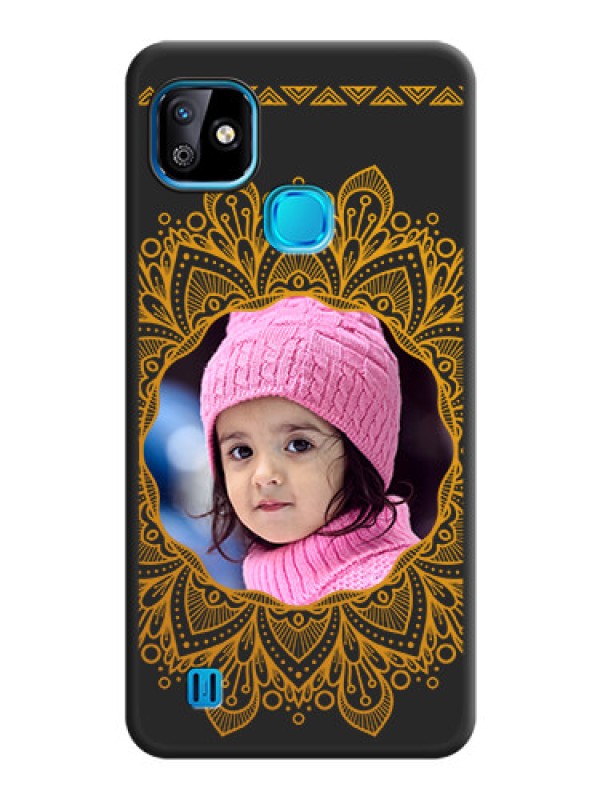 Custom Round Image with Floral Design on Photo on Space Black Soft Matte Mobile Cover - Infinix Smart Hd 2021
