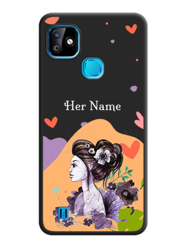 Custom Namecase For Her With Fancy Lady Image On Space Black Personalized Soft Matte Phone Covers -Infinix Smart Hd 2021
