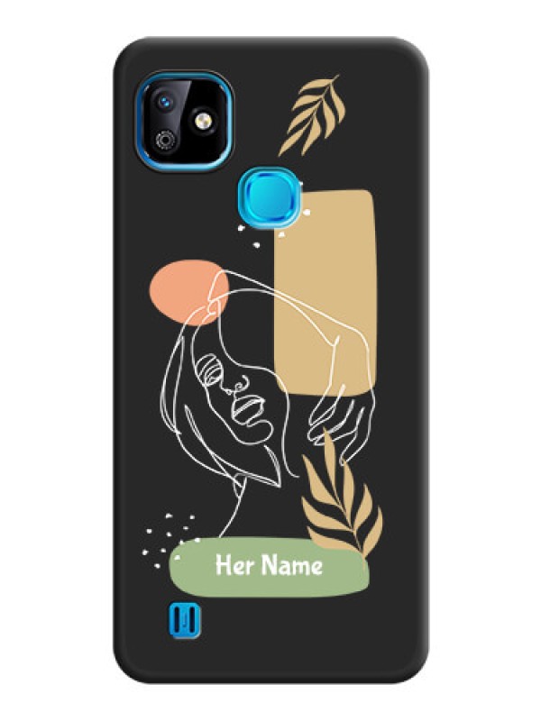 Custom Custom Text With Line Art Of Women & Leaves Design On Space Black Personalized Soft Matte Phone Covers -Infinix Smart Hd 2021