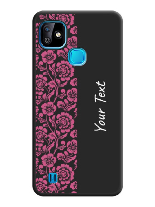 Custom Pink Floral Pattern Design With Custom Text On Space Black Personalized Soft Matte Phone Covers -Infinix Smart Hd 2021