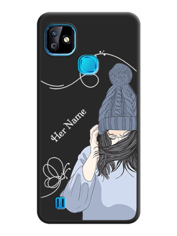 Custom Girl With Blue Winter Outfiit Custom Text Design On Space Black Personalized Soft Matte Phone Covers -Infinix Smart Hd 2021