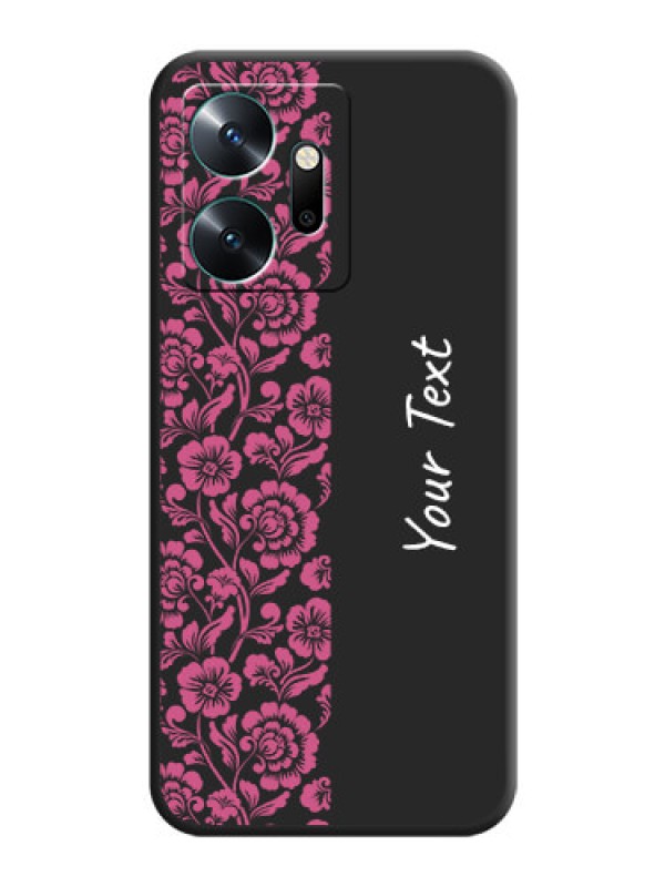 Custom Pink Floral Pattern Design With Custom Text On Space Black Personalized Soft Matte Phone Covers - Infinix Zero 20