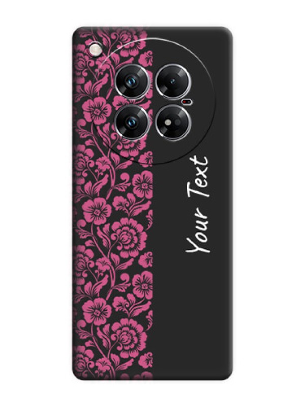 Custom Pink Floral Pattern Design With Custom Text On Space Black Custom Soft Matte Mobile Back Cover - Infinix Zero 40 5G