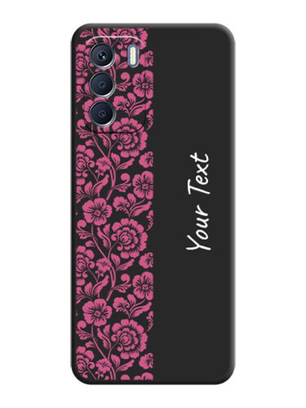 Custom Pink Floral Pattern Design With Custom Text On Space Black Custom Soft Matte Mobile Back Cover - Infinix Zero 5G 2023