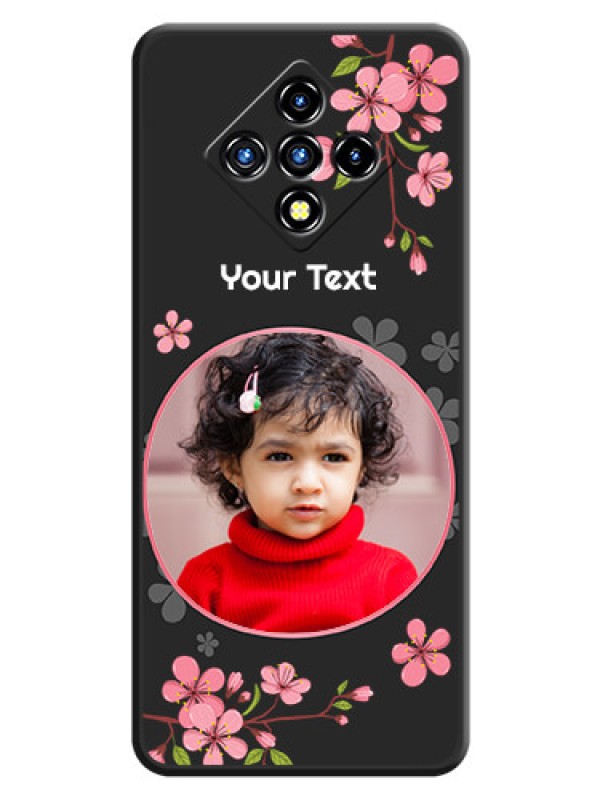 Custom Round Image with Pink Color Floral Design on Photo on Space Black Soft Matte Back Cover - Infinix Zero 8