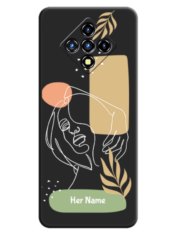 Custom Custom Text With Line Art Of Women & Leaves Design On Space Black Personalized Soft Matte Phone Covers -Infinix Zero 8I