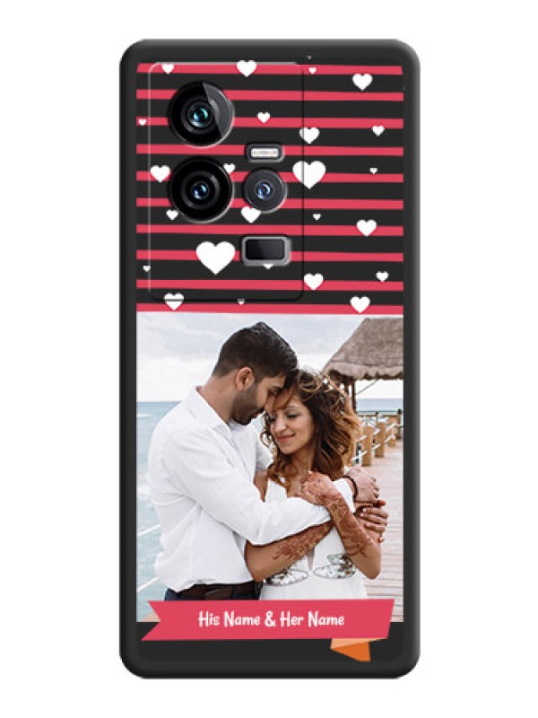 Custom White Color Love Symbols with Pink Lines Pattern on Space Black Custom Soft Matte Phone Cases - iQOO 11 5G
