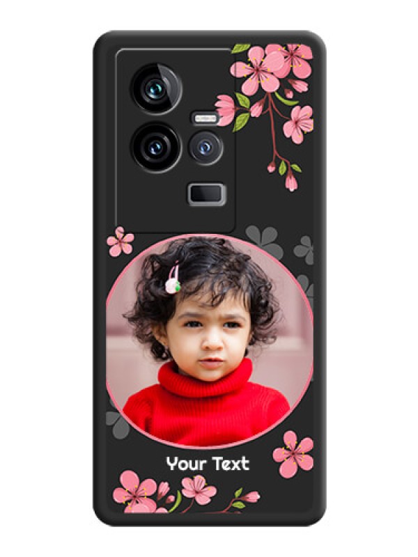 Custom Round Image with Pink Color Floral Design on Photo on Space Black Soft Matte Back Cover - iQOO 11 5G