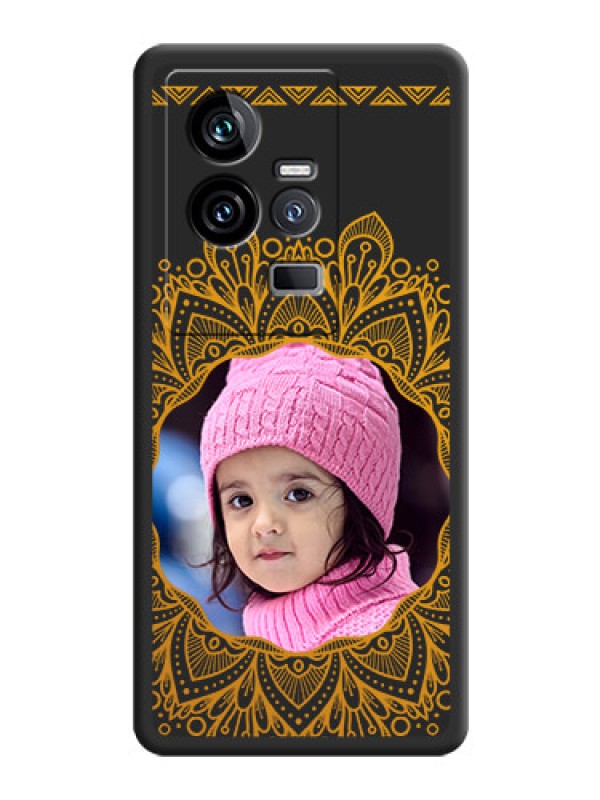 Custom Round Image with Floral Design on Photo on Space Black Soft Matte Mobile Cover - iQOO 11 5G