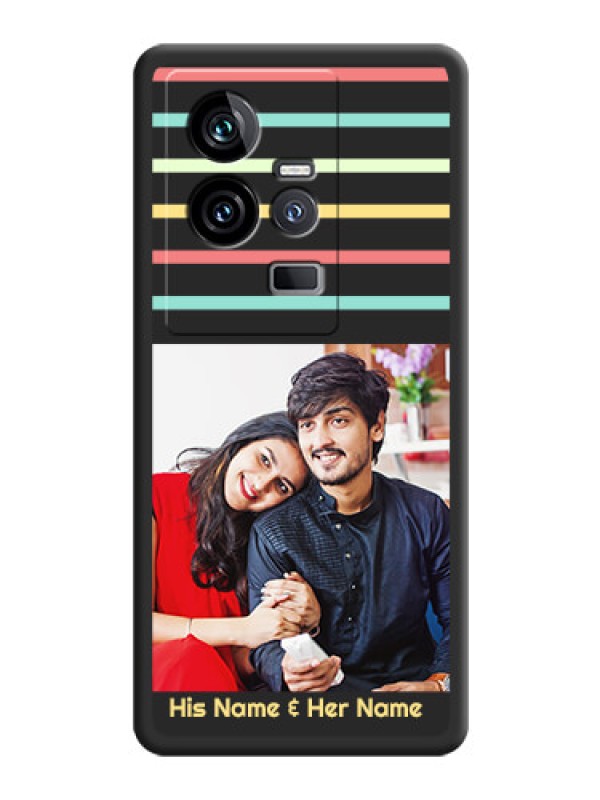 Custom Color Stripes with Photo and Text on Photo on Space Black Soft Matte Mobile Case - iQOO 11 5G