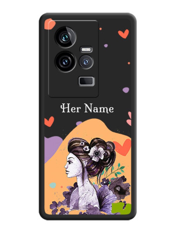 Custom Namecase For Her With Fancy Lady Image On Space Black Personalized Soft Matte Phone Covers -iQOO 11 5G