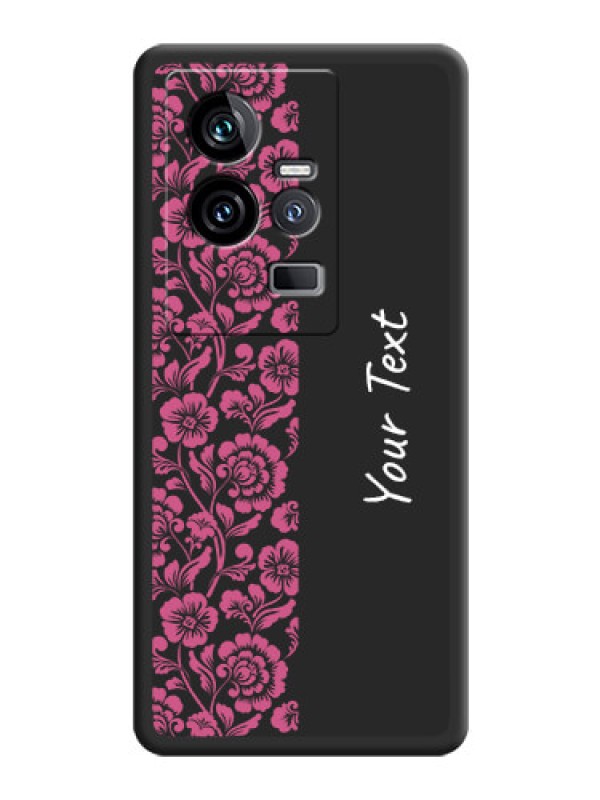 Custom Pink Floral Pattern Design With Custom Text On Space Black Personalized Soft Matte Phone Covers -iQOO 11 5G