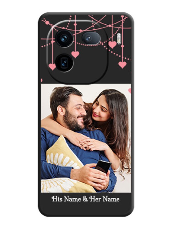 Custom Pink Love Hangings with Text On Space Black Custom Soft Matte Mobile Back Cover - iQOO 12 5G