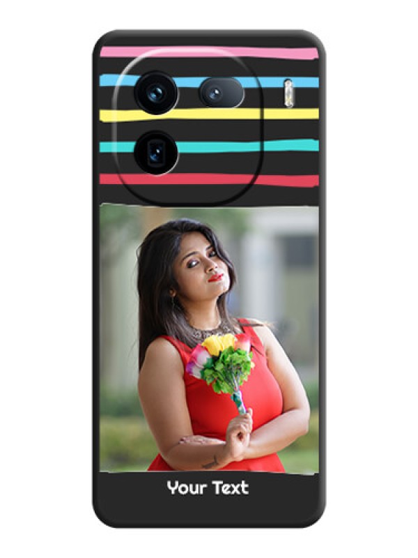 Custom Multicolor Lines with Image On Space Black Custom Soft Matte Mobile Back Cover - iQOO 12 5G