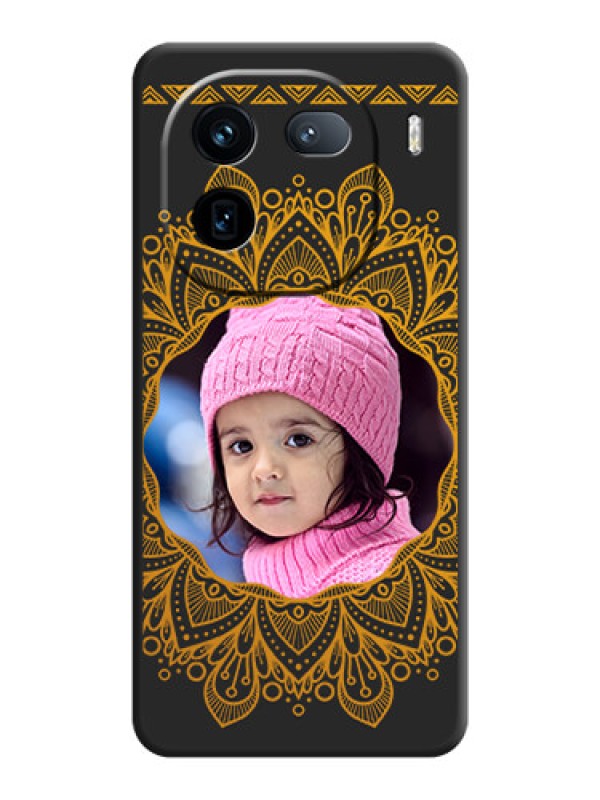 Custom Round Image with Floral Design On Space Black Custom Soft Matte Mobile Back Cover - iQOO 12 5G