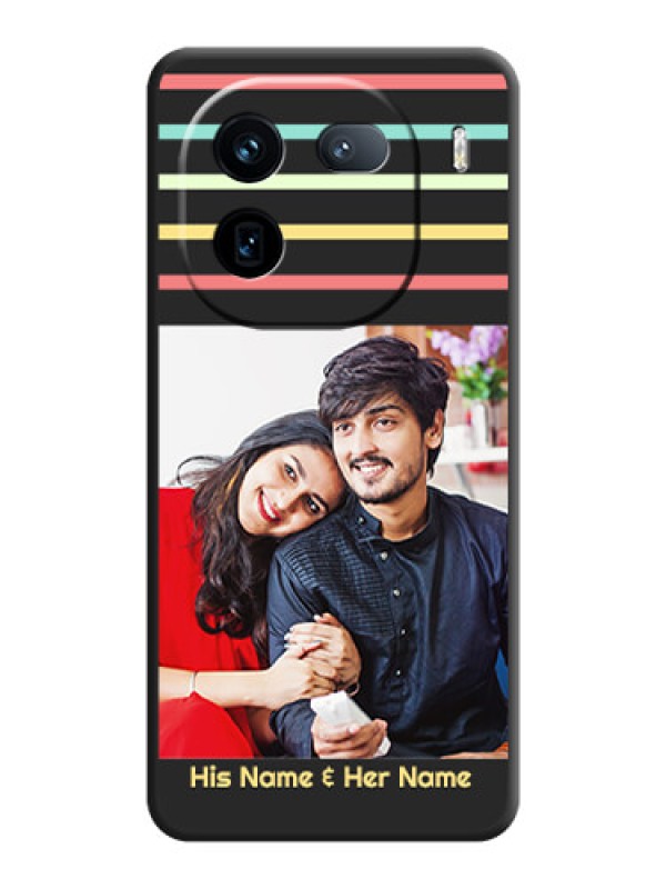 Custom Color Stripes with Photo and Text on Photo  On Space Black Custom Soft Matte Mobile Back Cover - iQOO 12 5G