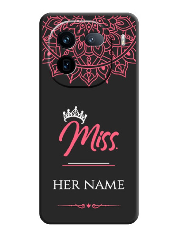 Custom Mrs Name with Floral Design On Space Black Custom Soft Matte Mobile Back Cover - iQOO 12 5G