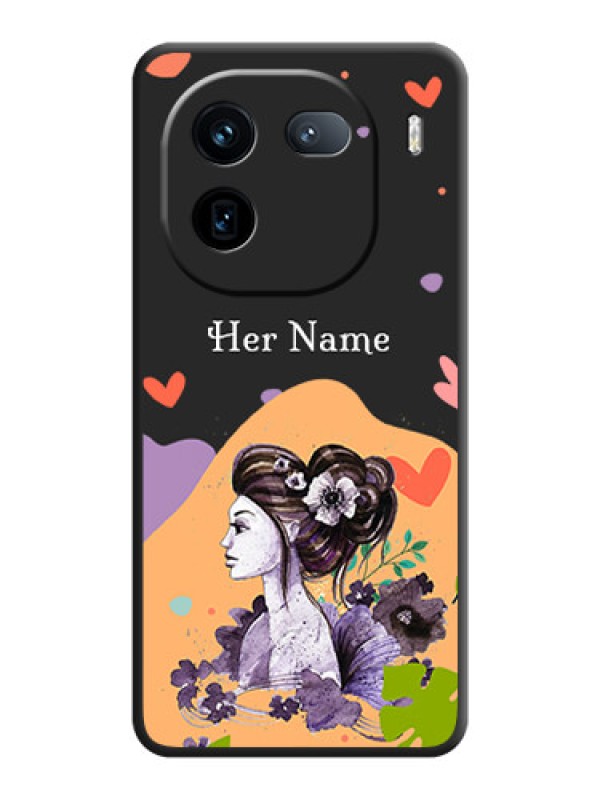 Custom Namecase For Her With Fancy Lady Image On Space Black Custom Soft Matte Mobile Back Cover - iQOO 12 5G