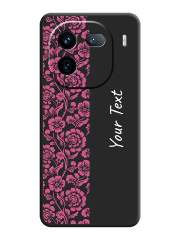 Custom Pink Floral Pattern Design With Custom Text On Space Black Custom Soft Matte Mobile Back Cover - iQOO 12 5G