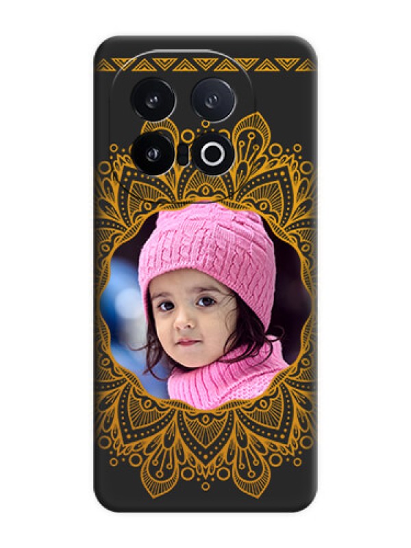 Custom Round Image with Floral Design On Space Black Custom Soft Matte Mobile Back Cover - iQOO 13 5G