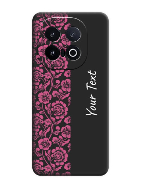 Custom Pink Floral Pattern Design With Custom Text On Space Black Custom Soft Matte Mobile Back Cover - iQOO 13 5G