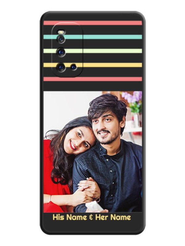 Custom Color Stripes with Photo and Text on Photo on Space Black Soft Matte Mobile Case - iQOO 3 5G
