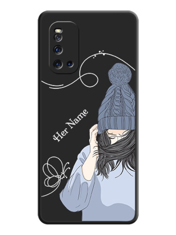 Custom Girl With Blue Winter Outfiit Custom Text Design On Space Black Personalized Soft Matte Phone Covers -Iqoo 3 5G