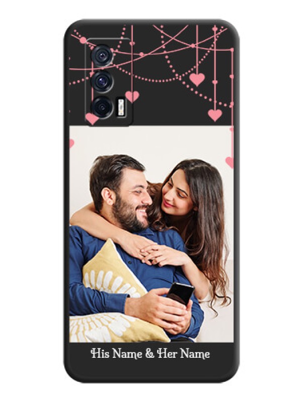 Custom Pink Love Hangings with Text on Space Black Custom Soft Matte Back Cover - iQOO 7